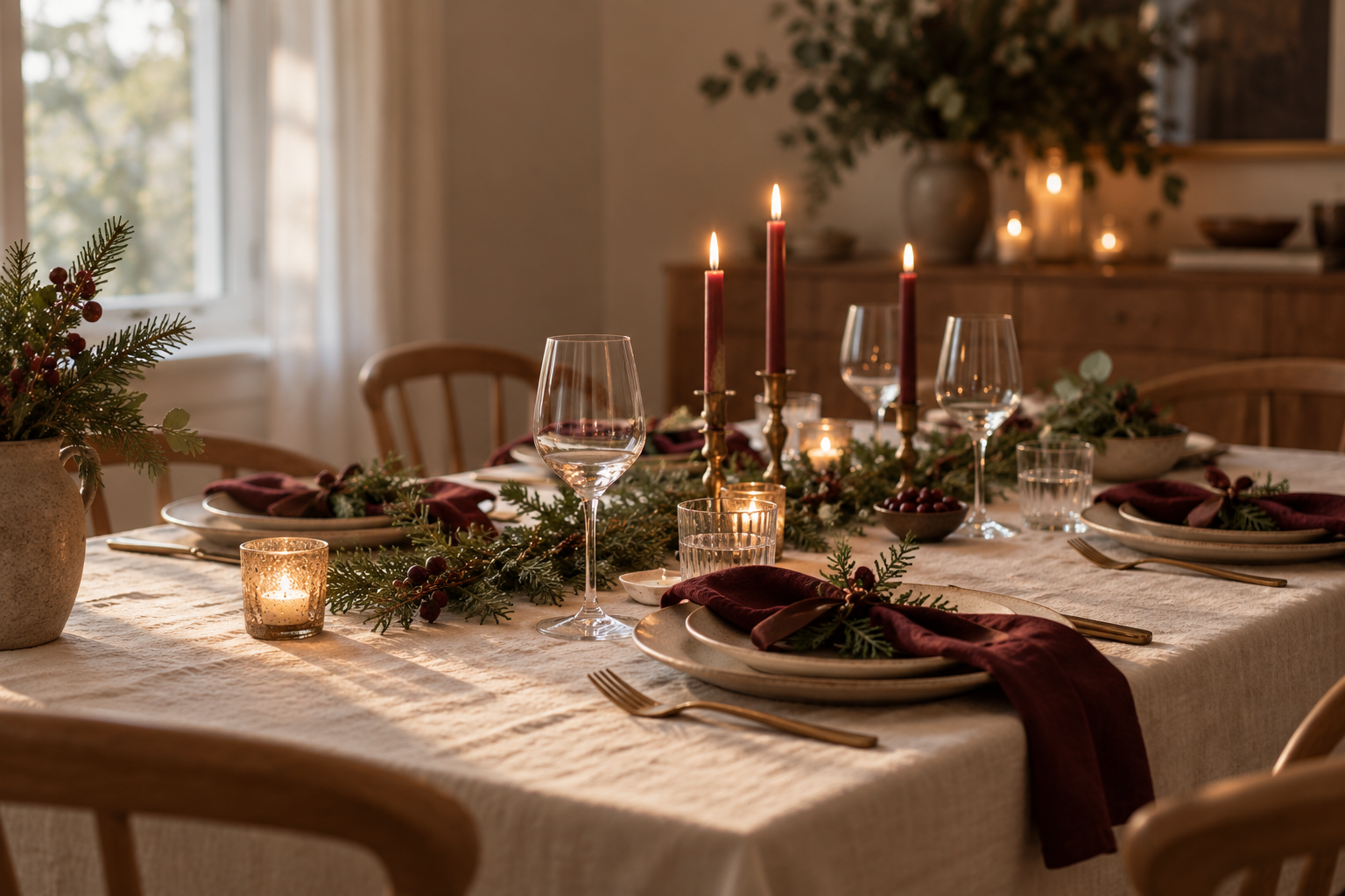 Warm holiday table set for a gathering