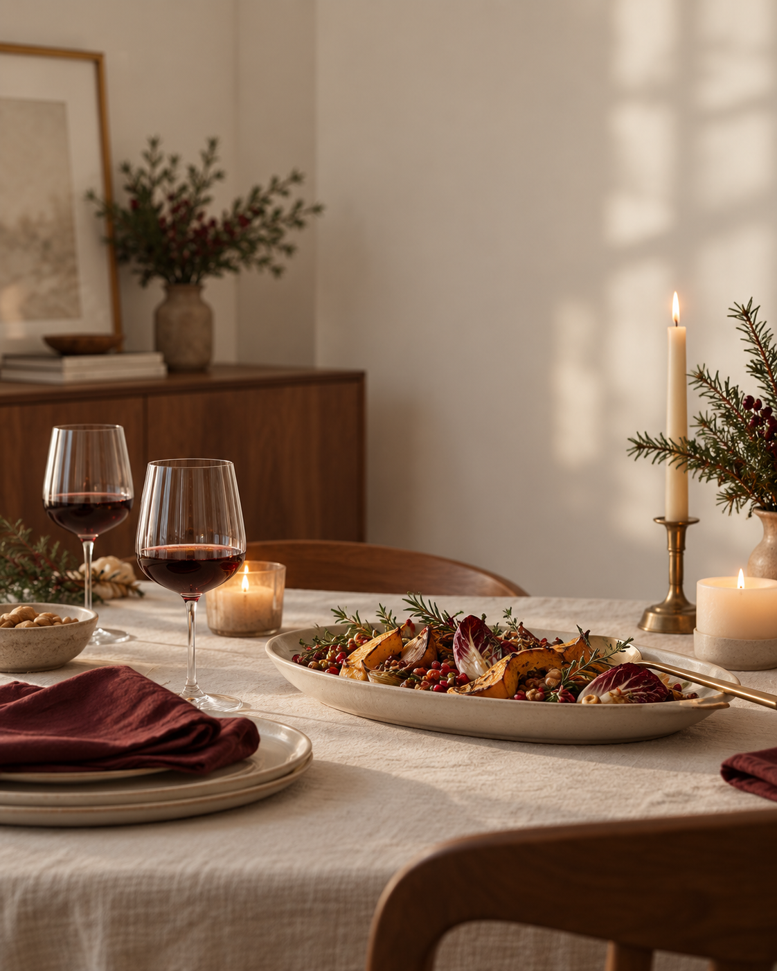 Warm holiday table prepared for guests