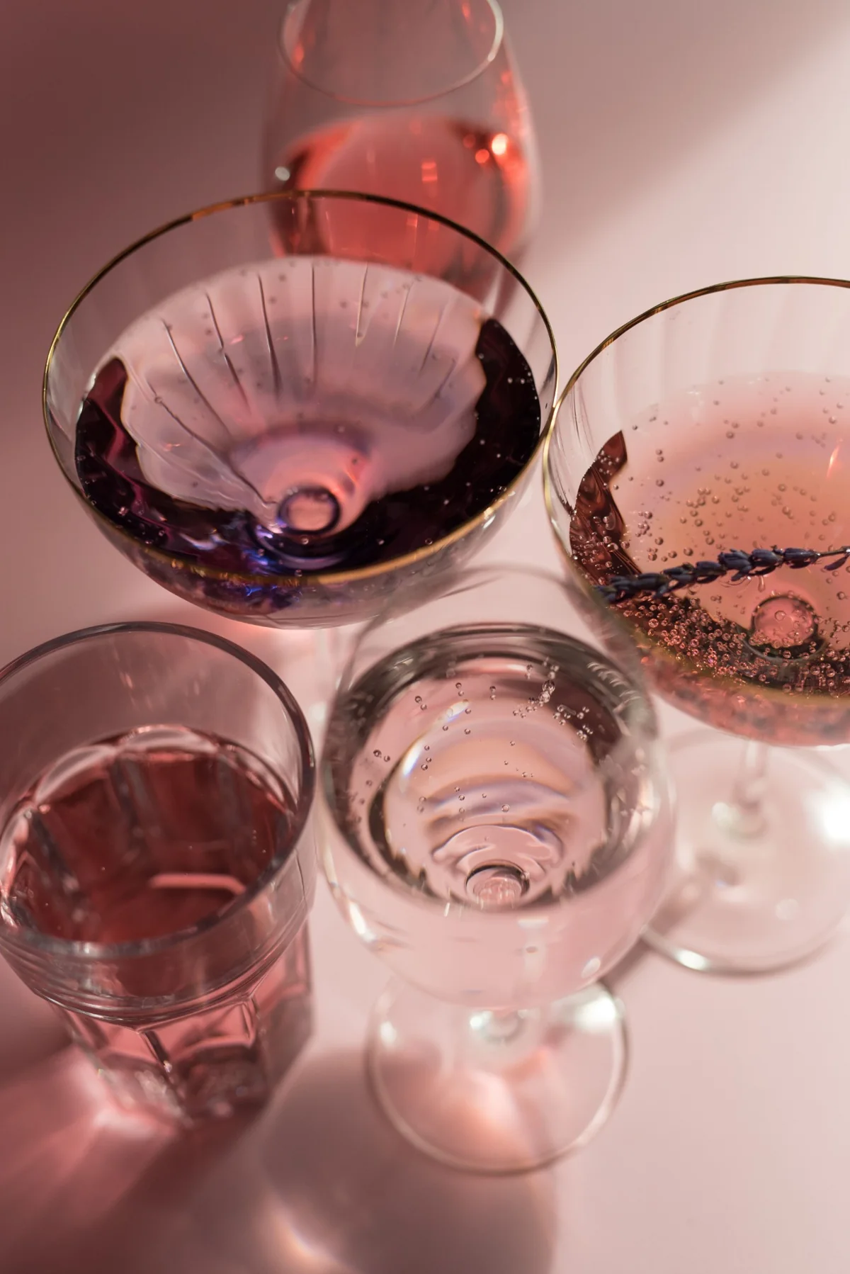 Rosé glasses and reflections seen from above
